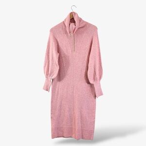 J. Crew Pink Sweater Midi Dress Size XS Zip Cowl Neck Balloon Sleeve Wool Alpaca